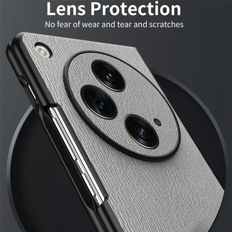 For Oppo Find N3 5G Case Wood Grain PU Leather+PC Folding Phone Cover - Black