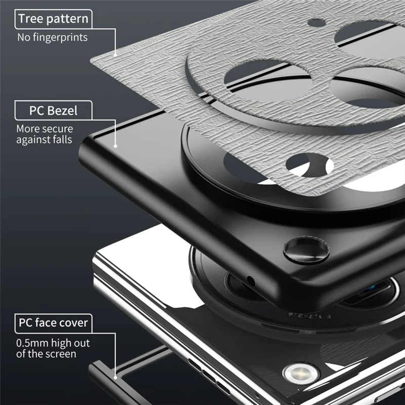 For Oppo Find N3 5G Case Wood Grain PU Leather+PC Folding Phone Cover - Black