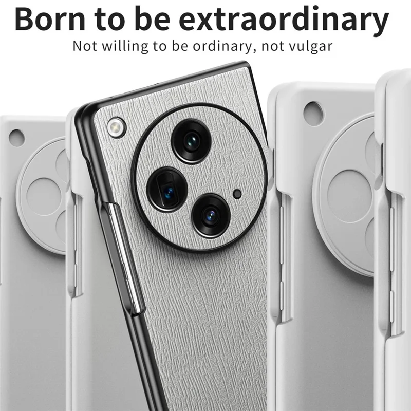 For Oppo Find N3 5G Case Wood Grain PU Leather+PC Folding Phone Cover - Black