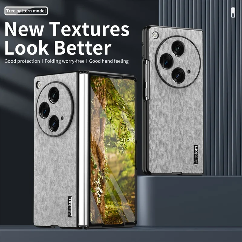 For Oppo Find N3 5G Case Wood Grain PU Leather+PC Folding Phone Cover - Black