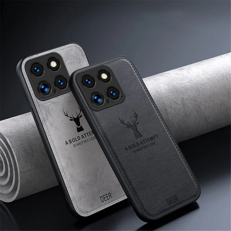 Für Xiaomi 14 Pro Handyhülle Stoffstruktur Antifingerschutz-Cover Ausgefeiltes Hirsch-Design - Schwarz