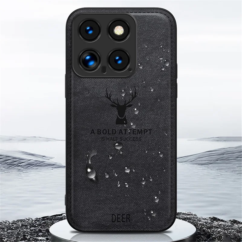 Für Xiaomi 14 Pro Handyhülle Stoffstruktur Antifingerschutz-Cover Ausgefeiltes Hirsch-Design - Schwarz