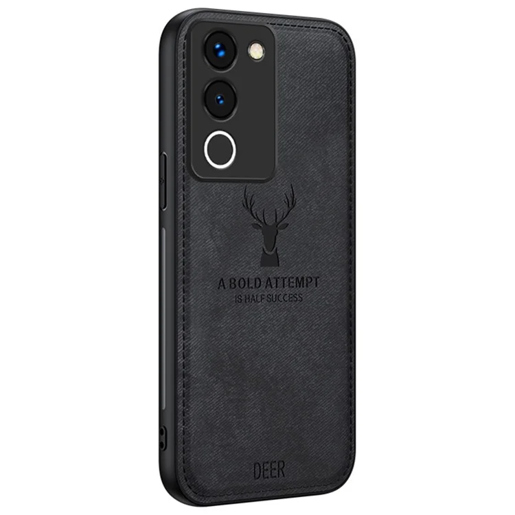Per vivo Y200 (India) 5G Modern Deer Imprinted Case TPU+PC+PU Leather Smartphone Cover - Nero