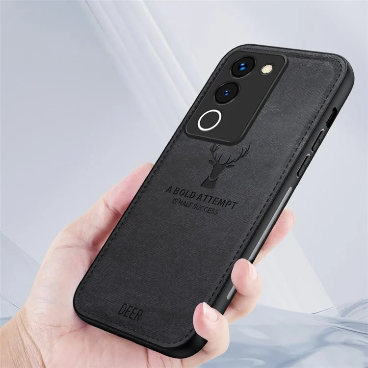 Per vivo Y200 (India) 5G Modern Deer Imprinted Case TPU+PC+PU Leather Smartphone Cover - Nero