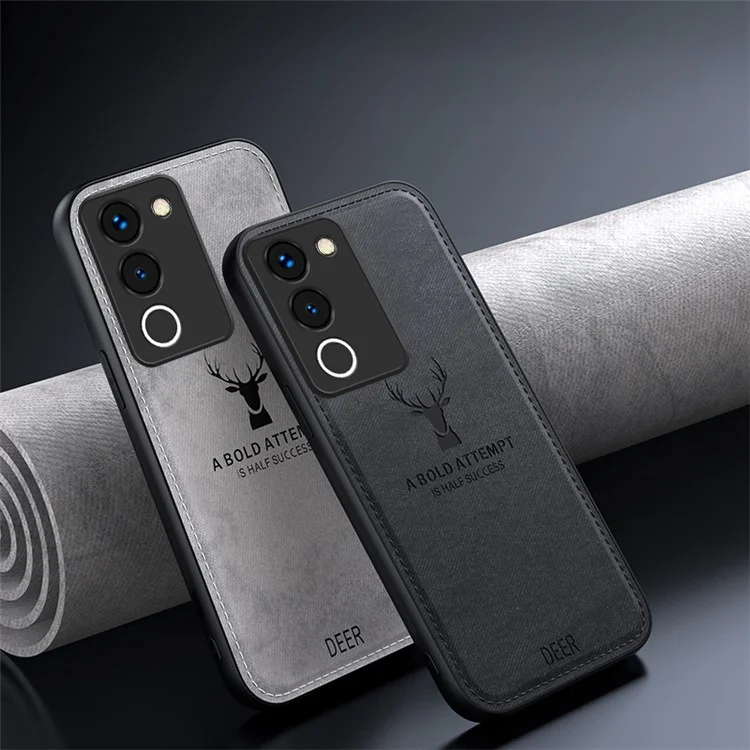 Per vivo Y200 (India) 5G Modern Deer Imprinted Case TPU+PC+PU Leather Smartphone Cover - Nero