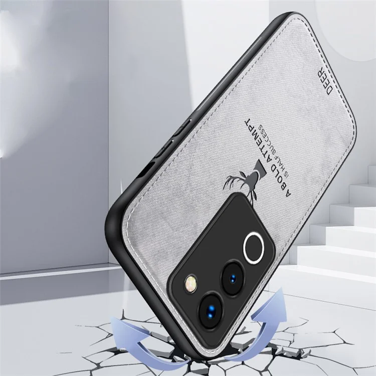 Per vivo Y200 (India) 5G Modern Deer Imprinted Case TPU+PC+PU Leather Smartphone Cover - Nero