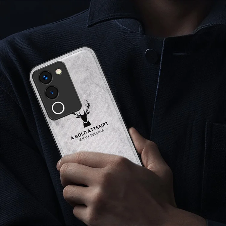 Per vivo Y200 (India) 5G Modern Deer Imprinted Case TPU+PC+PU Leather Smartphone Cover - Nero