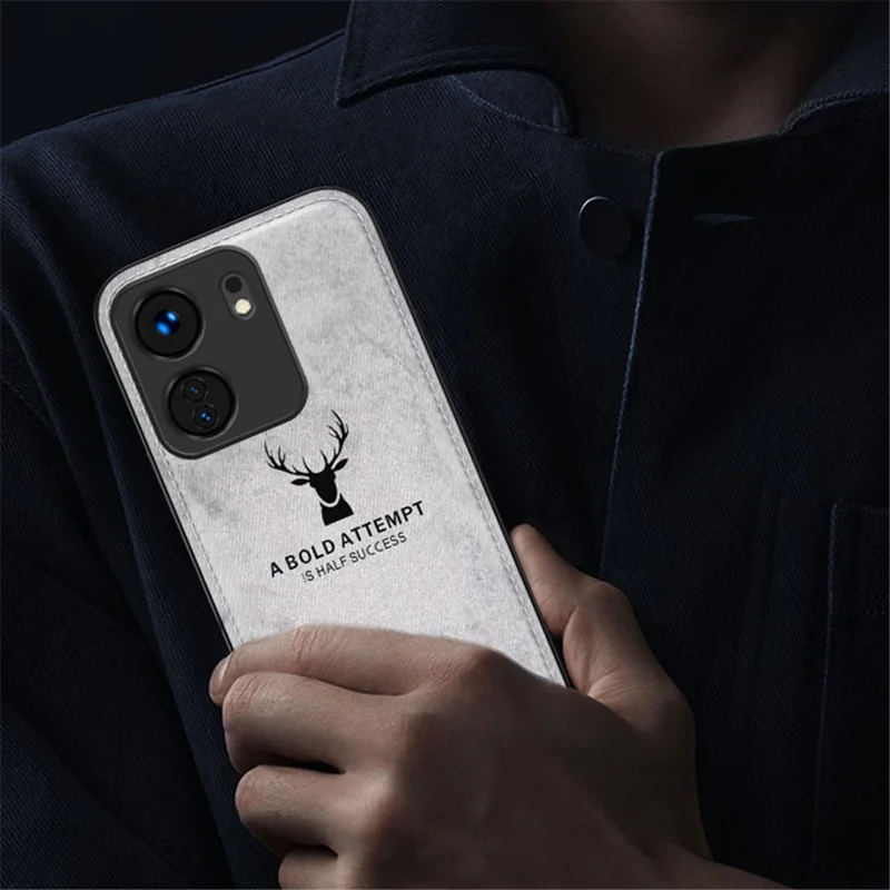 For Xiaomi Redmi 13C 4G / Poco C65 4G Phone Case Deer Pattern Cloth Textured Anti-Slip - Grey