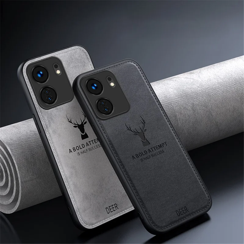 For Xiaomi Redmi 13C 4G / Poco C65 4G Phone Case Deer Pattern Cloth Textured Anti-Slip - Grey