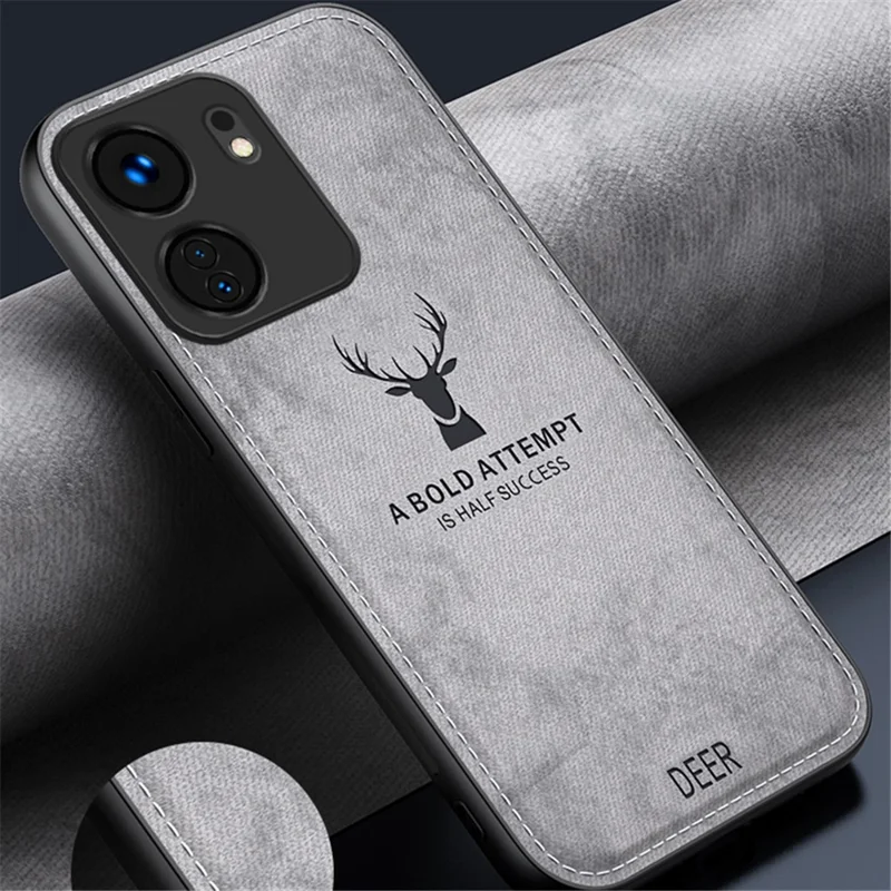For Xiaomi Redmi 13C 4G / Poco C65 4G Phone Case Deer Pattern Cloth Textured Anti-Slip - Blue