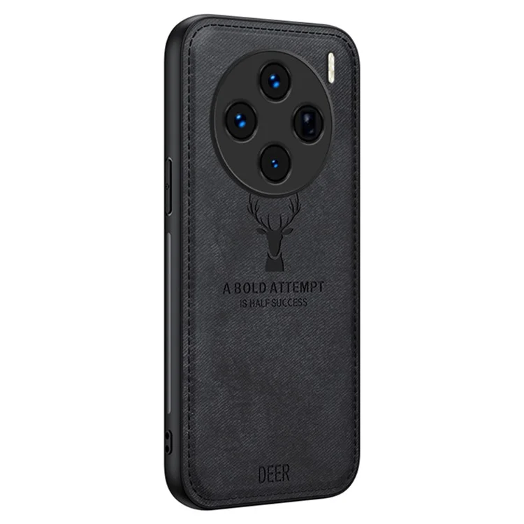 Funda para teléfono vivo X100 5G Caso de teléfono de cuero PU+TPU+PC Anti-Arañazos Cubierta de teléfono Patrón de ciervo - Negro