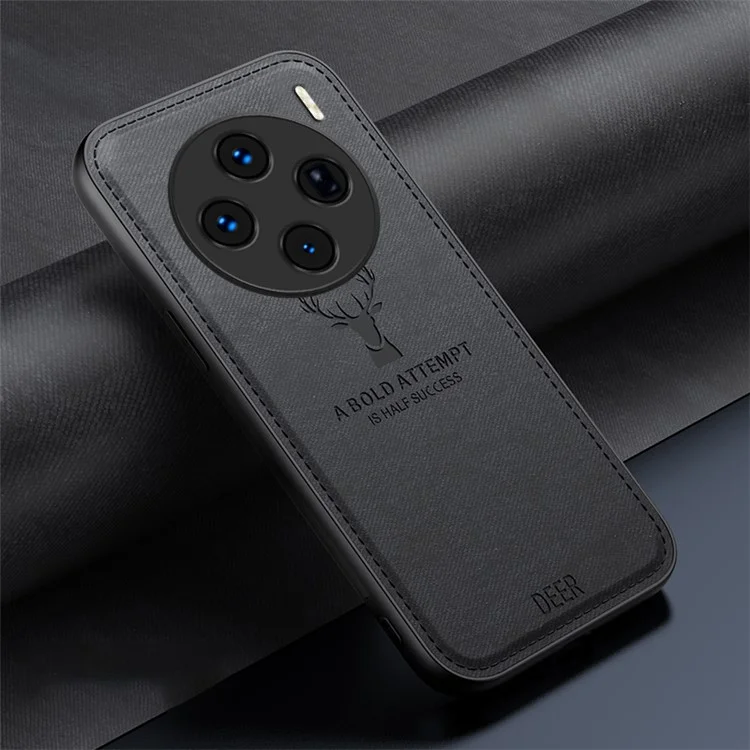 Funda para teléfono vivo X100 5G Caso de teléfono de cuero PU+TPU+PC Anti-Arañazos Cubierta de teléfono Patrón de ciervo - Negro
