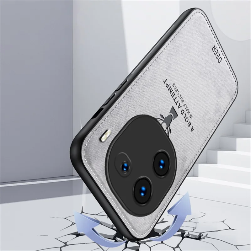 For vivo iQOO 12 5G Cloth Texture Case Deer Impressions Phone Cover - Grey