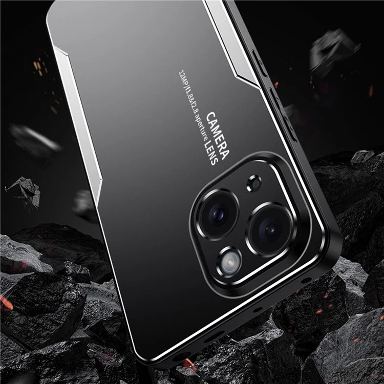 Funda para iPhone 15 Plus, de aleación de aluminio + TPU + PC, acabado mate, funda de teléfono inteligente - Azul