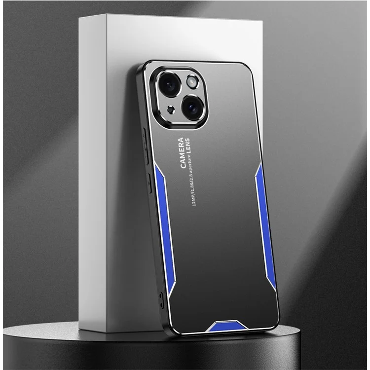 Funda para iPhone 15 Plus, de aleación de aluminio + TPU + PC, acabado mate, funda de teléfono inteligente - Azul