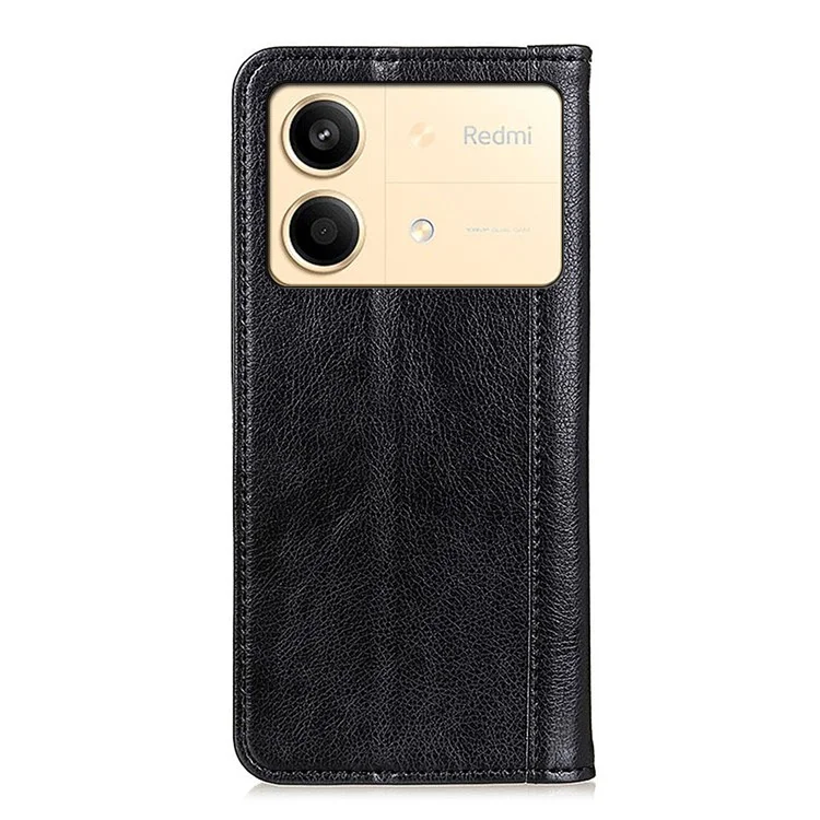 Für Xiaomi Redmi Note 13R Pro 5G Hülle Litchi-Textur Magnetisch Geteilter Leder Geldbörse Hülle - Schwarz