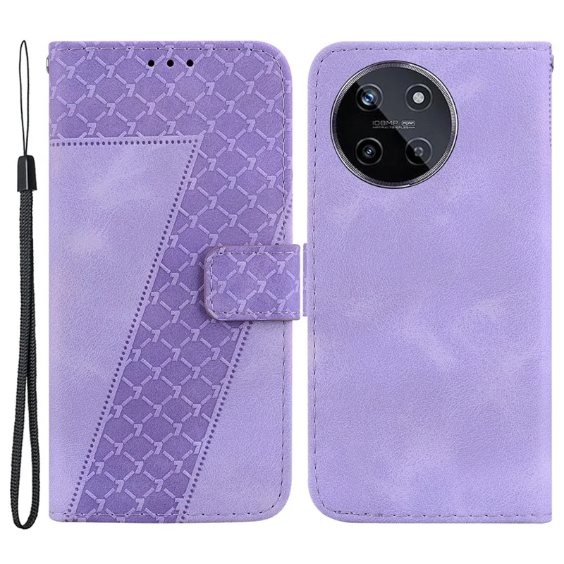 Til Realme 11 4G (159,9x73,3x7,95 mm) Læderetui Tegnebogsdæksel med 7-formet Mønster - Lilla