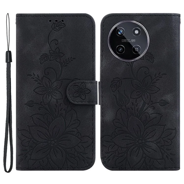 Per Realme 11 4G (159,9x73,3x7,95mm) Custodia in pelle per portafoglio con motivo floreale - Nero