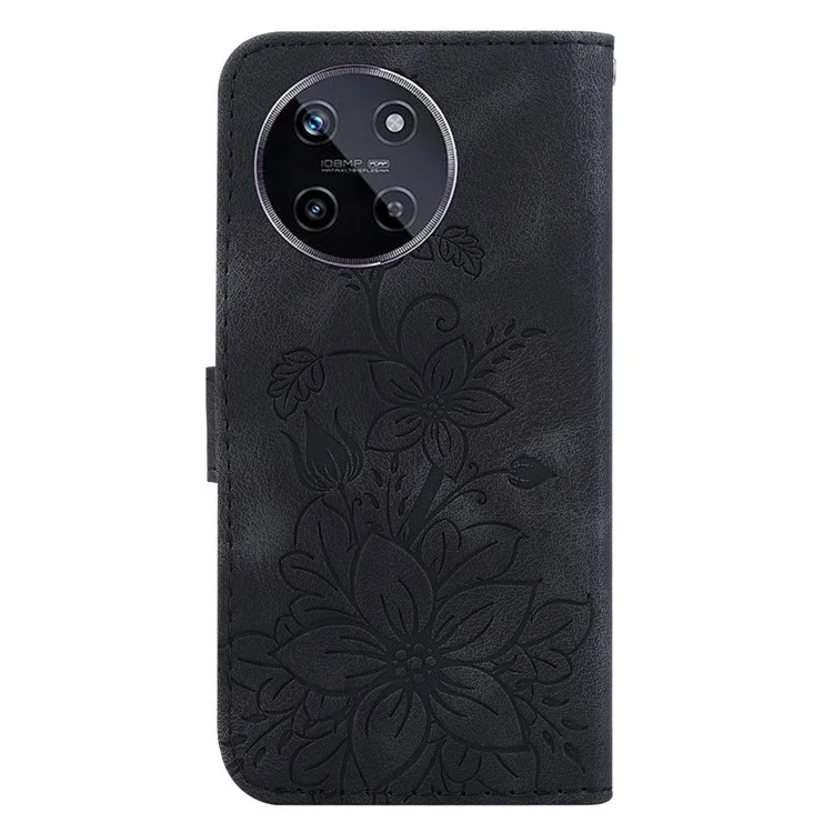 Per Realme 11 4G (159,9x73,3x7,95mm) Custodia in pelle per portafoglio con motivo floreale - Nero
