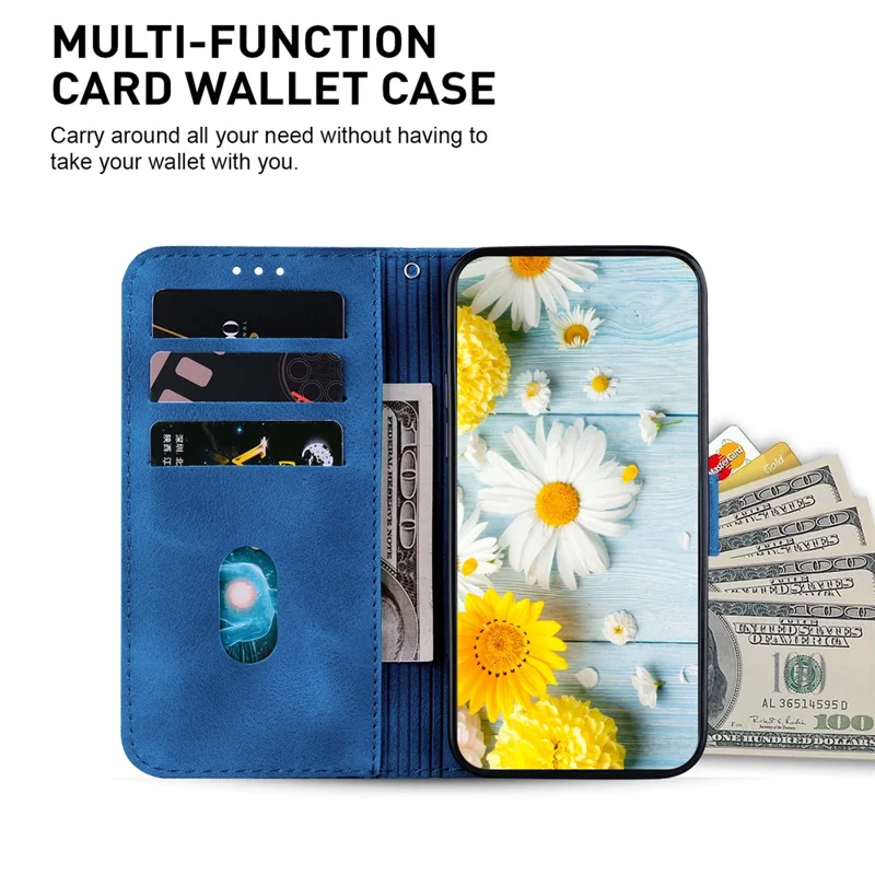 For Realme 11 4G (159.9x73.3x7.95mm) Wallet Leather Phone Case Flower Pattern - Dark Blue