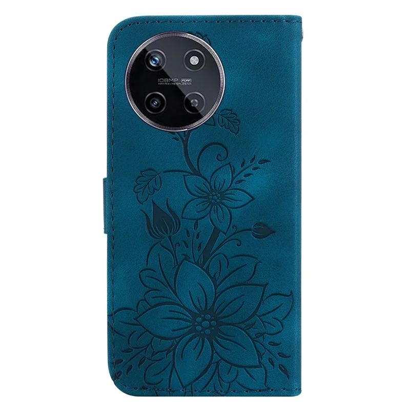 For Realme 11 4G (159.9x73.3x7.95mm) Wallet Leather Phone Case Flower Pattern - Dark Blue