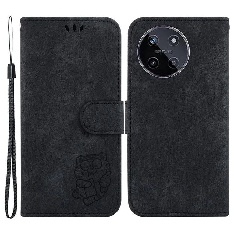 Für Realme 11 4G (159,9x73,3x7,95 mm) Handyhülle Brieftasche Cover Tiger Muster geprägt - Schwarz