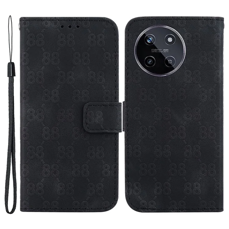Für Realme 11 4G (159,9x73,3x7,95 mm) Lederetui Brieftasche Stand Cover Double 8-Form - Schwarz