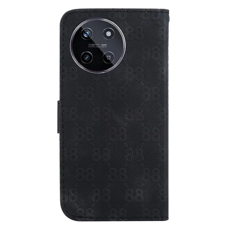 Für Realme 11 4G (159,9x73,3x7,95 mm) Lederetui Brieftasche Stand Cover Double 8-Form - Schwarz