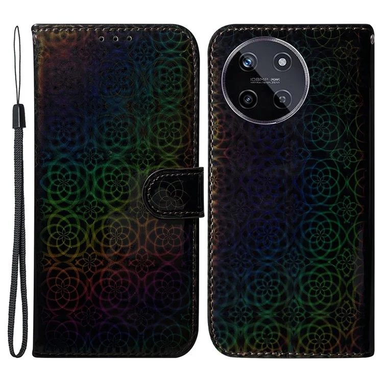 Para Realme 11 4G (159,9x73,3x7,95 mm) Capa de Couro Dazzling Flower Phone Wallet - Preto