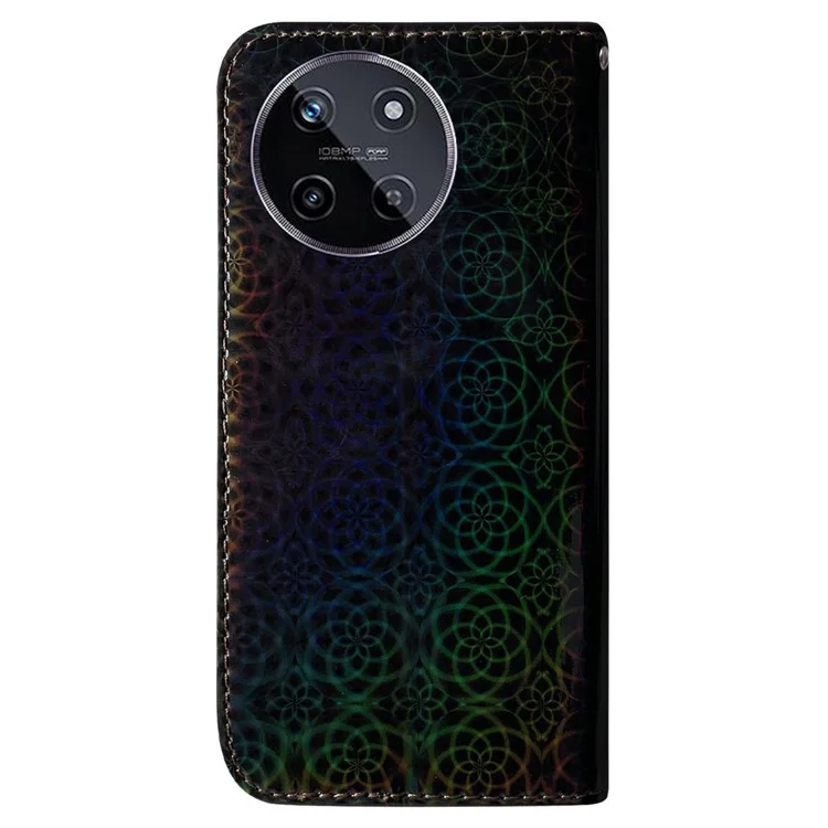 Para Realme 11 4G (159,9x73,3x7,95 mm) Capa de Couro Dazzling Flower Phone Wallet - Preto