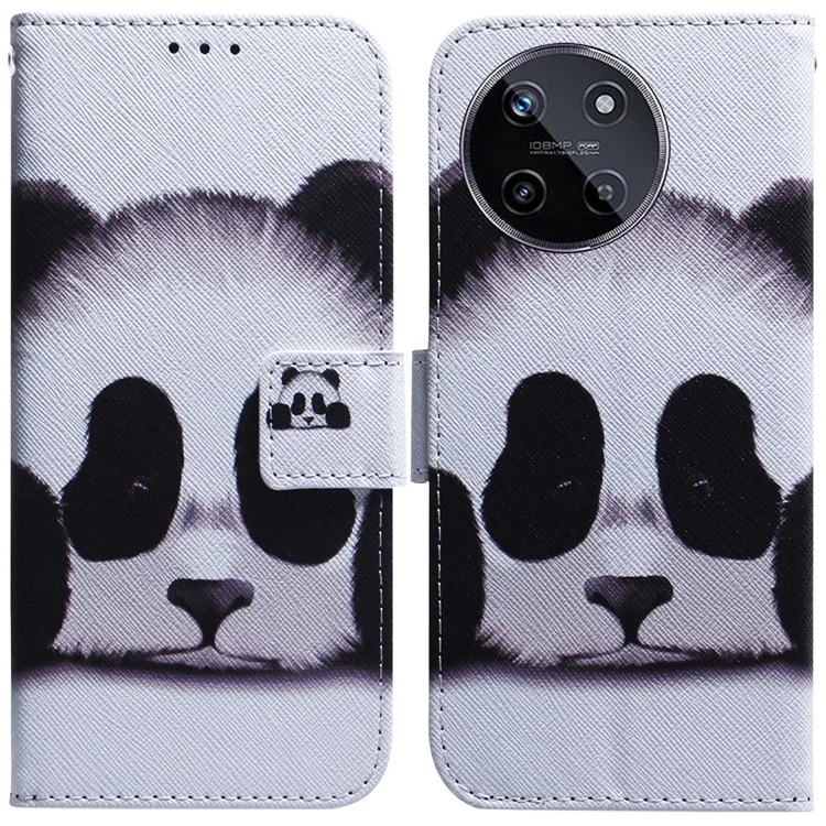 For Realme 11 4G (159.9x73.3x7.95mm) Leather Wallet Phone Case Pattern Printing - Panda