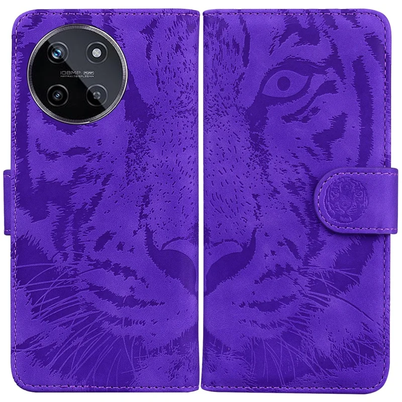 For Realme 11 4G (159.9x73.3x7.95mm) Leather Wallet Case Tiger Pattern Phone Cover - Purple