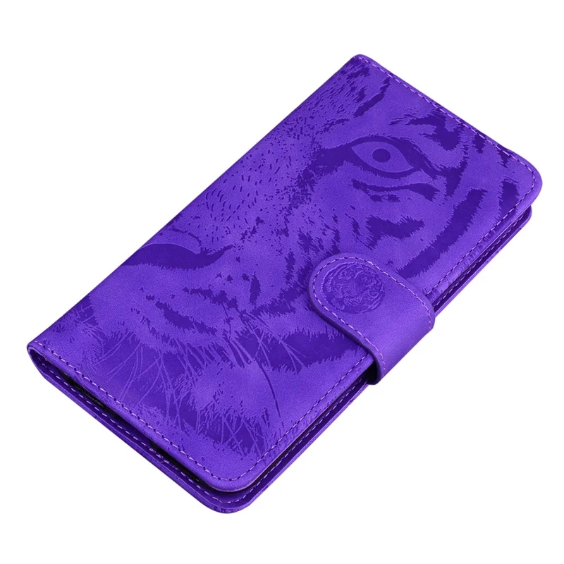 For Realme 11 4G (159.9x73.3x7.95mm) Leather Wallet Case Tiger Pattern Phone Cover - Purple