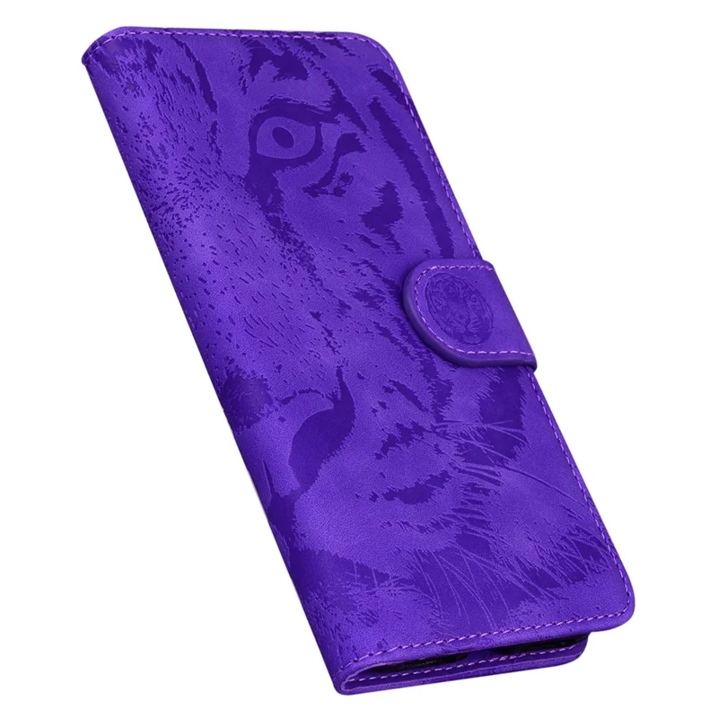 For Realme 11 4G (159.9x73.3x7.95mm) Leather Wallet Case Tiger Pattern Phone Cover - Purple