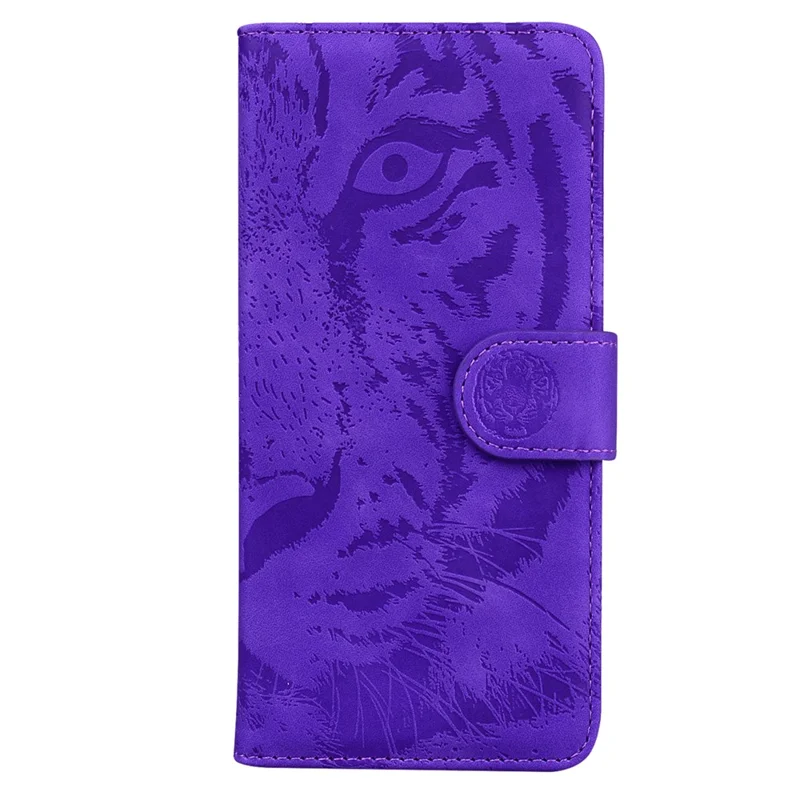 For Realme 11 4G (159.9x73.3x7.95mm) Leather Wallet Case Tiger Pattern Phone Cover - Purple