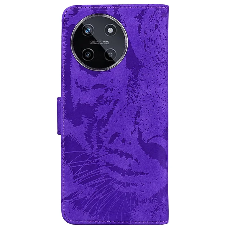 For Realme 11 4G (159.9x73.3x7.95mm) Leather Wallet Case Tiger Pattern Phone Cover - Purple