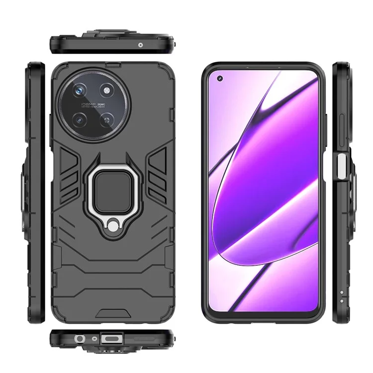 For Realme 11 4G (159.9x73.3x7.95mm) Phone Case PC+TPU Cover with Ring Kickstand - Black