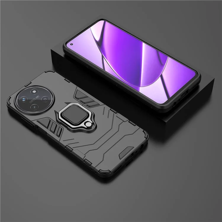 For Realme 11 4G (159.9x73.3x7.95mm) Phone Case PC+TPU Cover with Ring Kickstand - Black
