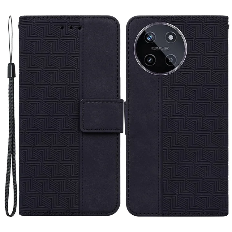 Per Realme 11 4G (159,9x73,3x7,95 mm) Custodia in Pelle con Motivo Geometrico Portafoglio Telefono - Nero