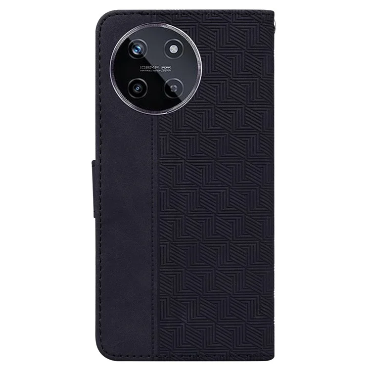 Per Realme 11 4G (159,9x73,3x7,95 mm) Custodia in Pelle con Motivo Geometrico Portafoglio Telefono - Nero