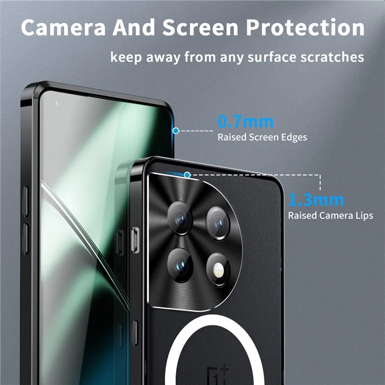 Per OnePlus 12 5G Custodia Opaca Compatibile con MagSafe Cornice Metallica Protective Phone Cover - Nero