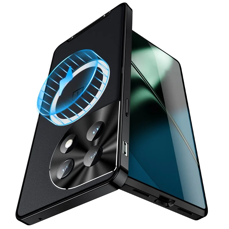 Per OnePlus 12 5G Custodia Opaca Compatibile con MagSafe Cornice Metallica Protective Phone Cover - Nero