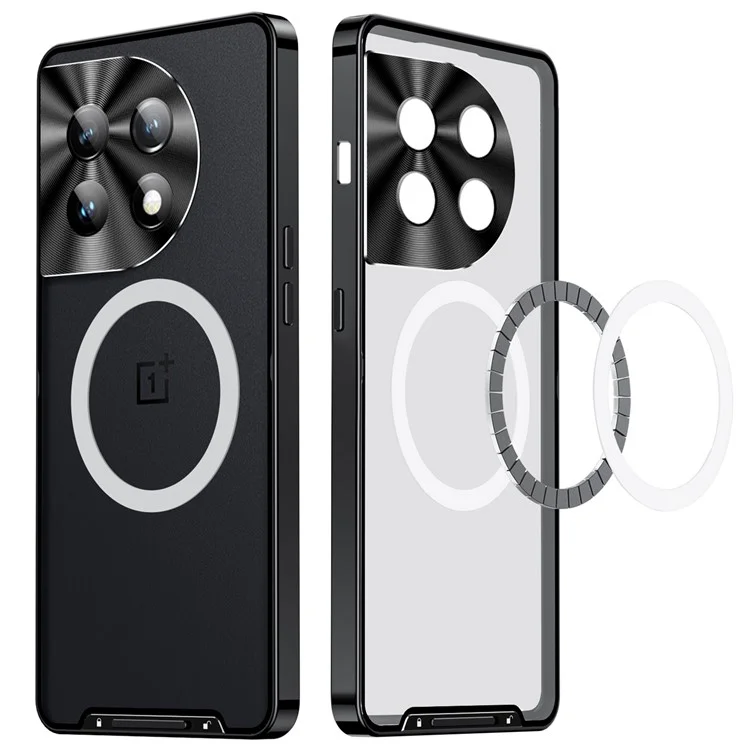 Per OnePlus 12 5G Custodia Opaca Compatibile con MagSafe Cornice Metallica Protective Phone Cover - Nero