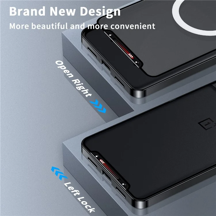 For OnePlus 12 5G Matte Case Compatible with MagSafe Metal Frame Protective Phone Cover - Black