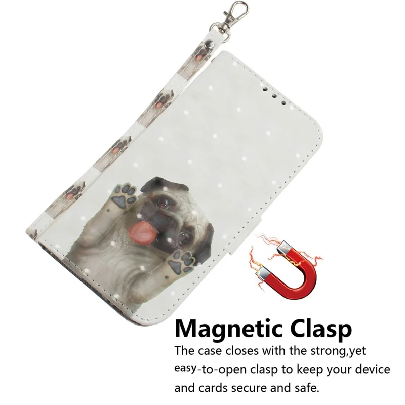 For Realme 11 4G (159.9x73.3x7.95mm) Case 3D Pattern Leather Phone Cover Wallet with Strap - Pug