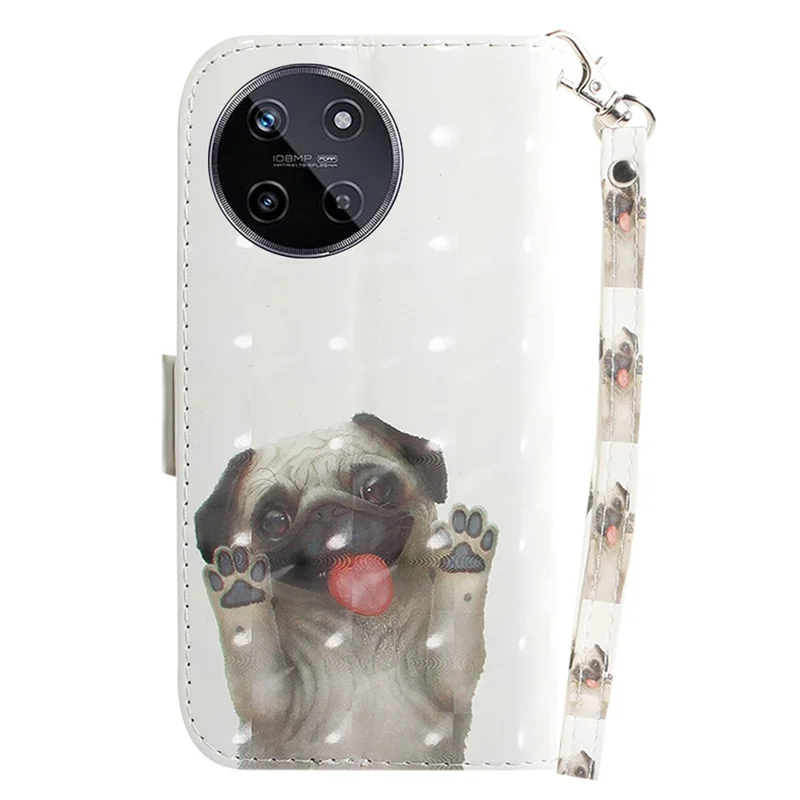 For Realme 11 4G (159.9x73.3x7.95mm) Case 3D Pattern Leather Phone Cover Wallet with Strap - Pug
