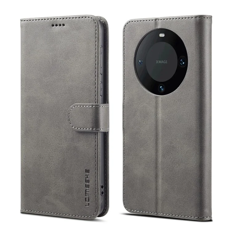 LC.IMEEKE Für Huawei Mate 60 Pro+ / Mate 60 Pro Kalbleder-Handy-Hülle, PU-Leder, Standfunktion, Geldbörse - Grau