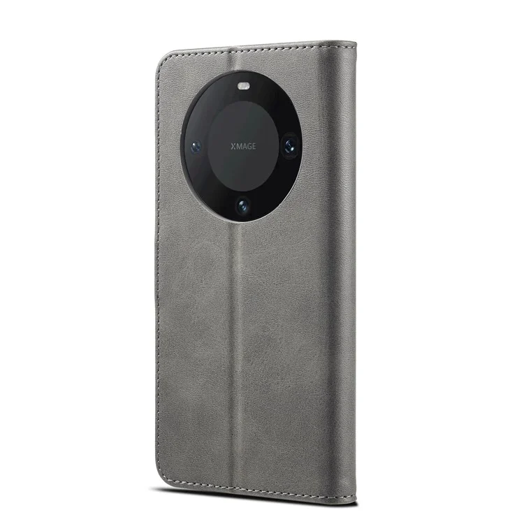 LC.IMEEKE Für Huawei Mate 60 Pro+ / Mate 60 Pro Kalbleder-Handy-Hülle, PU-Leder, Standfunktion, Geldbörse - Grau