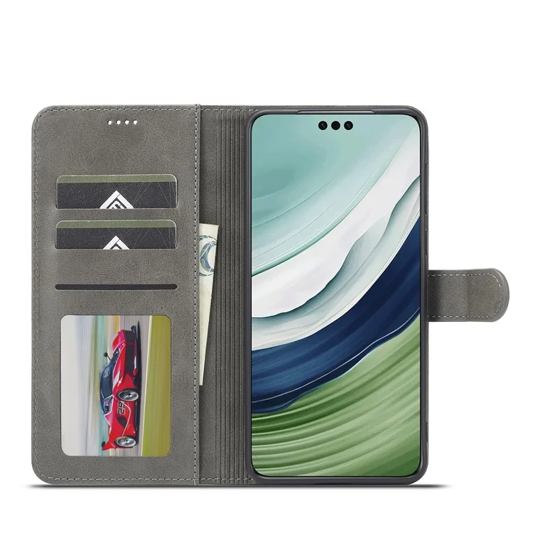 LC.IMEEKE Für Huawei Mate 60 Pro+ / Mate 60 Pro Kalbleder-Handy-Hülle, PU-Leder, Standfunktion, Geldbörse - Grau