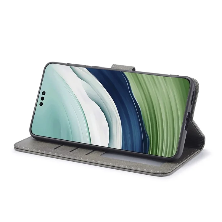 LC.IMEEKE Für Huawei Mate 60 Pro+ / Mate 60 Pro Kalbleder-Handy-Hülle, PU-Leder, Standfunktion, Geldbörse - Grau
